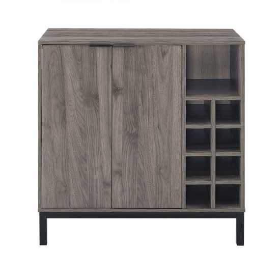 Chicago 34" Modern Bar Cabinet with Side Wine Storage - Slate Grey