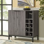 Chicago 34" Modern Bar Cabinet with Side Wine Storage - Slate Grey