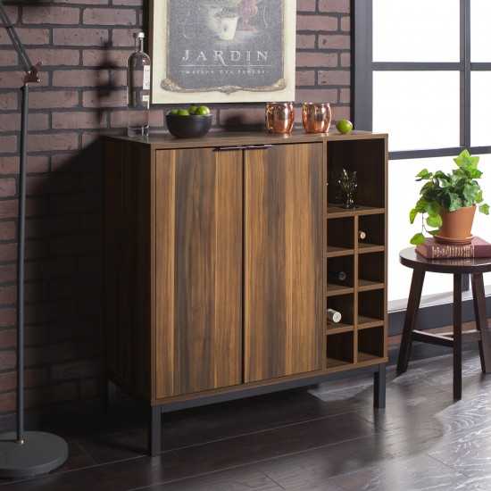 Chicago 34" Modern Bar Cabinet with Side Wine Storage - Teak