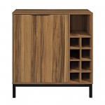 Chicago 34" Modern Bar Cabinet with Side Wine Storage - Teak