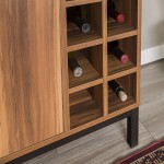 Chicago 34" Modern Bar Cabinet with Side Wine Storage - Teak