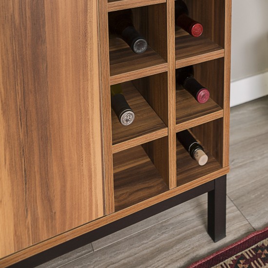 Chicago 34" Modern Bar Cabinet with Side Wine Storage - Teak