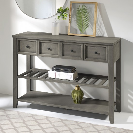 Hank 48" Solid Wood 2 Drawer Buffet with Wine Shelf - Grey