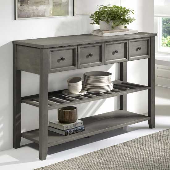 Hank 48" Solid Wood 2 Drawer Buffet with Wine Shelf - Grey