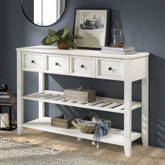 Hank 48" Solid Wood 2 Drawer Buffet with Wine Shelf - White