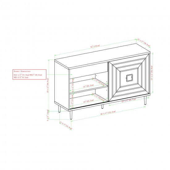 Serena 52" Square Detail Sliding Door Sideboard - Dark Walnut