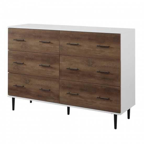 Savanna Modern Wood 6 Drawer Dresser - White/Rustic Oak