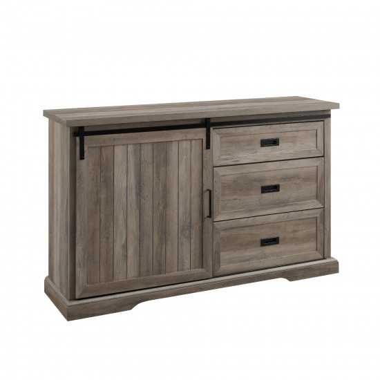 56" Sliding Grooved Door 3 Drawer Sideboard - Grey Wash