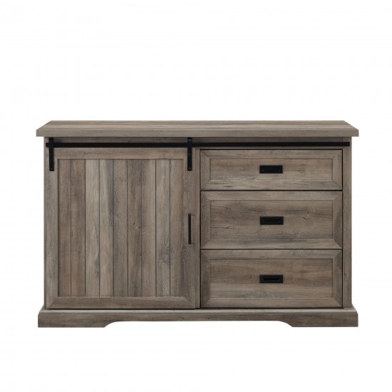 56" Sliding Grooved Door 3 Drawer Sideboard - Grey Wash