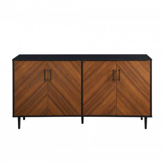 58" Mid Century Modern Faux Bookmatch TV Stand - Acorn Bookmatch / Solid Black