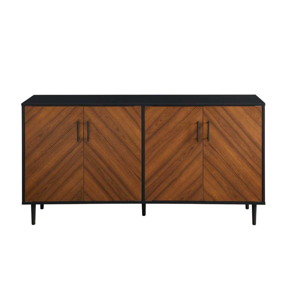 58" Mid Century Modern Faux Bookmatch TV Stand - Acorn Bookmatch / Solid Black