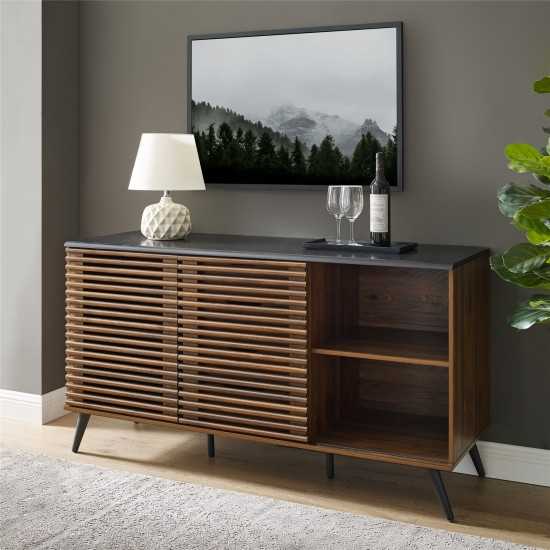 59" Havana Sliding Slat Door 4 Drawer Sideboard - Ebony/Dark Walnut