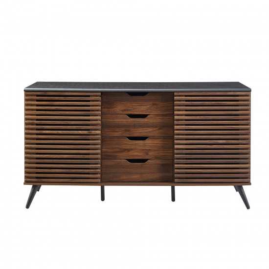 59" Havana Sliding Slat Door 4 Drawer Sideboard - Ebony/Dark Walnut