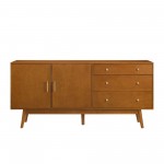 70" Mid Century Modern 3 Drawer, 2 Door Sideboard - Acorn