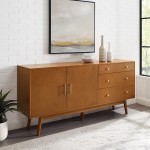 70" Mid Century Modern 3 Drawer, 2 Door Sideboard - Acorn