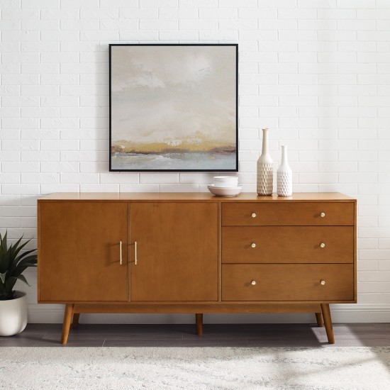 70" Mid Century Modern 3 Drawer, 2 Door Sideboard - Acorn