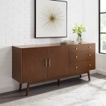 70" Mid Century Modern 3 Drawer, 2 Door Sideboard - Walnut
