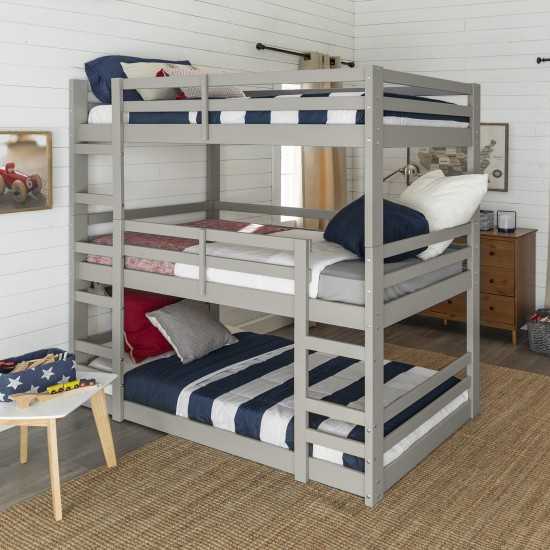 Solid Wood Triple Bunk Bed - Grey