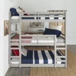 Solid Wood Triple Bunk Bed - Grey
