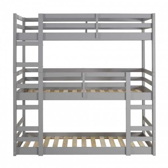 Solid Wood Triple Bunk Bed - Grey