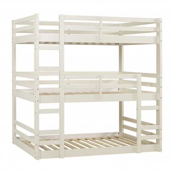 Solid Wood Triple Bunk Bed - White