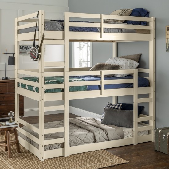 Solid Wood Triple Bunk Bed - White