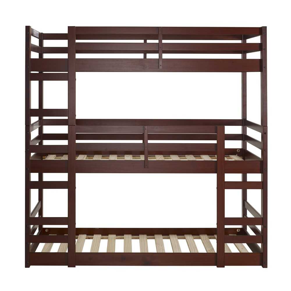 Solid Wood Triple Bunk Bed - Walnut