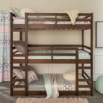 Solid Wood Triple Bunk Bed - Walnut