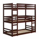 Solid Wood Triple Bunk Bed - Walnut