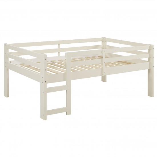 Solid Wood Low Loft Bed - White