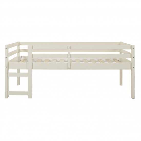 Solid Wood Low Loft Bed - White