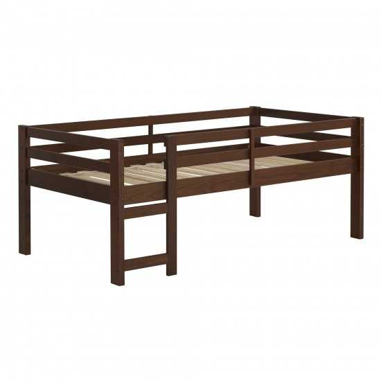 Solid Wood Low Loft Bed - Walnut