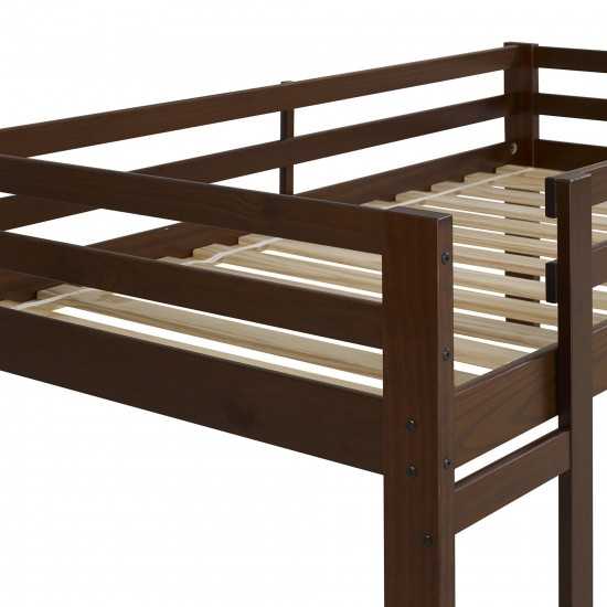 Solid Wood Low Loft Bed - Walnut