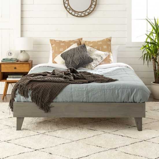 Solid Wood Queen Platform Bed - Grey Brush