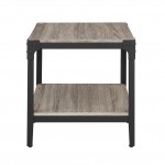 Angle Iron Rustic Wood End Side Table, Set of 2 - Driftwood