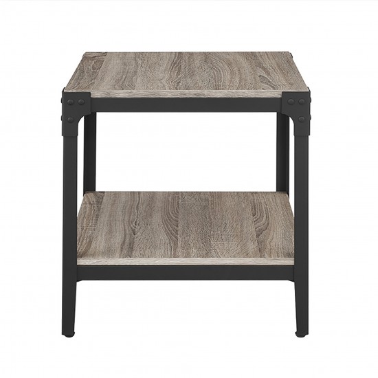 Angle Iron Rustic Wood End Side Table, Set of 2 - Driftwood