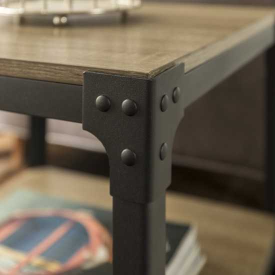 Angle Iron Rustic Wood End Side Table, Set of 2 - Driftwood