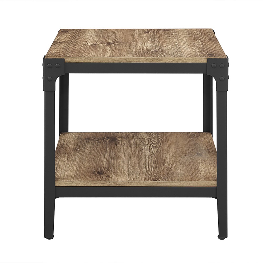Angle Iron Rustic Wood End Side Table, Set of 2 - Barnwood