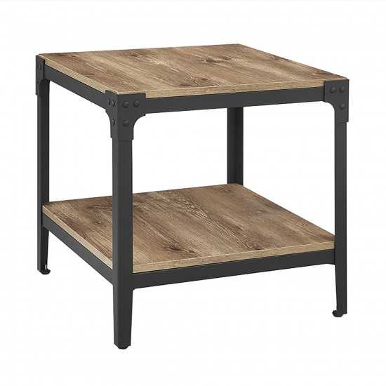 Angle Iron Rustic Wood End Side Table, Set of 2 - Barnwood