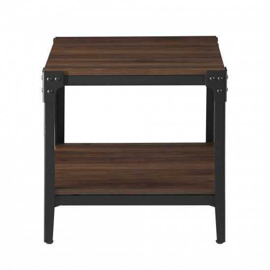 Angle Iron Rustic Wood End Side Table, Set of 2 - Dark Walnut