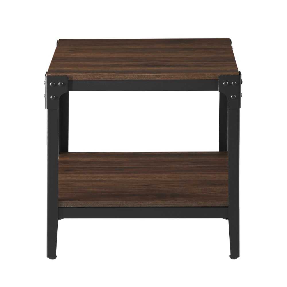 Angle Iron Rustic Wood End Side Table, Set of 2 - Dark Walnut Angle Iron Rustic Wood End Side Table, Set of 2 - Dark Walnut
