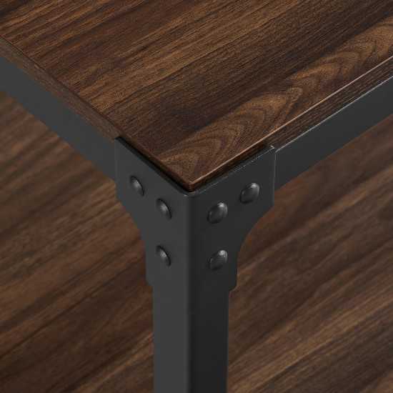Angle Iron Rustic Wood End Side Table, Set of 2 - Dark Walnut