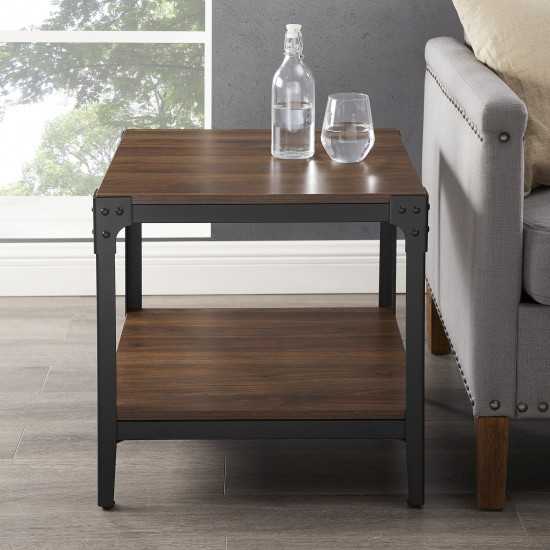 Angle Iron Rustic Wood End Side Table, Set of 2 - Dark Walnut