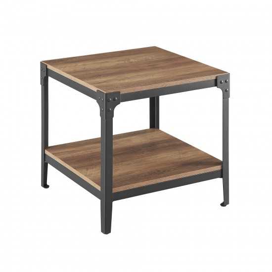 Angle Iron Rustic Wood End Side Table, Set of 2 - Rustic Oak