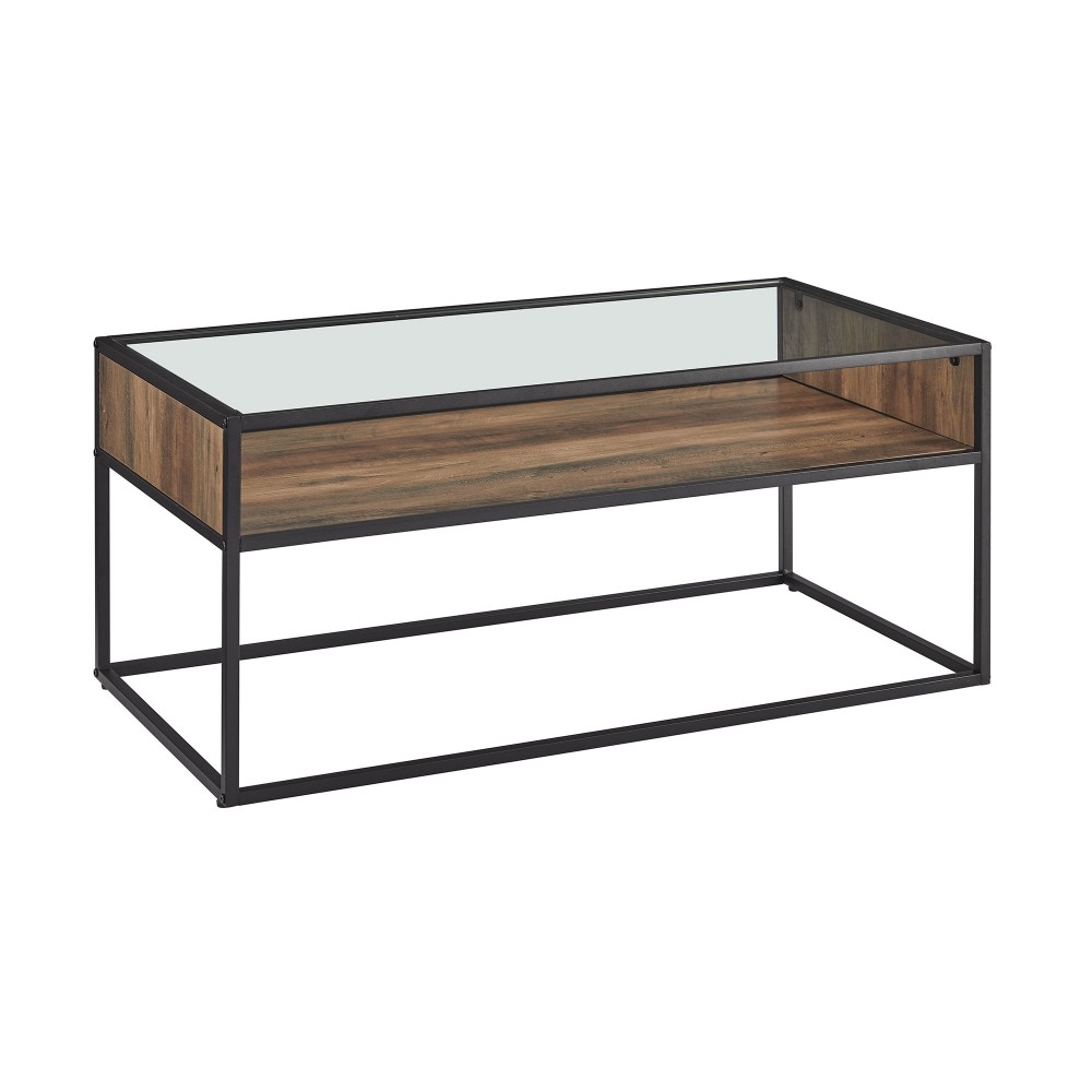 Jersey Urban Box Frame Glass Top Coffee Table - Rustic Oak Jersey Urban Box Frame Glass Top Coffee Table - Rustic Oak