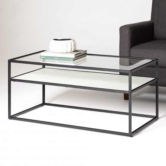 Modern Reversible Shelf Coffee Table - Faux White Marble/Faux Dark Concrete