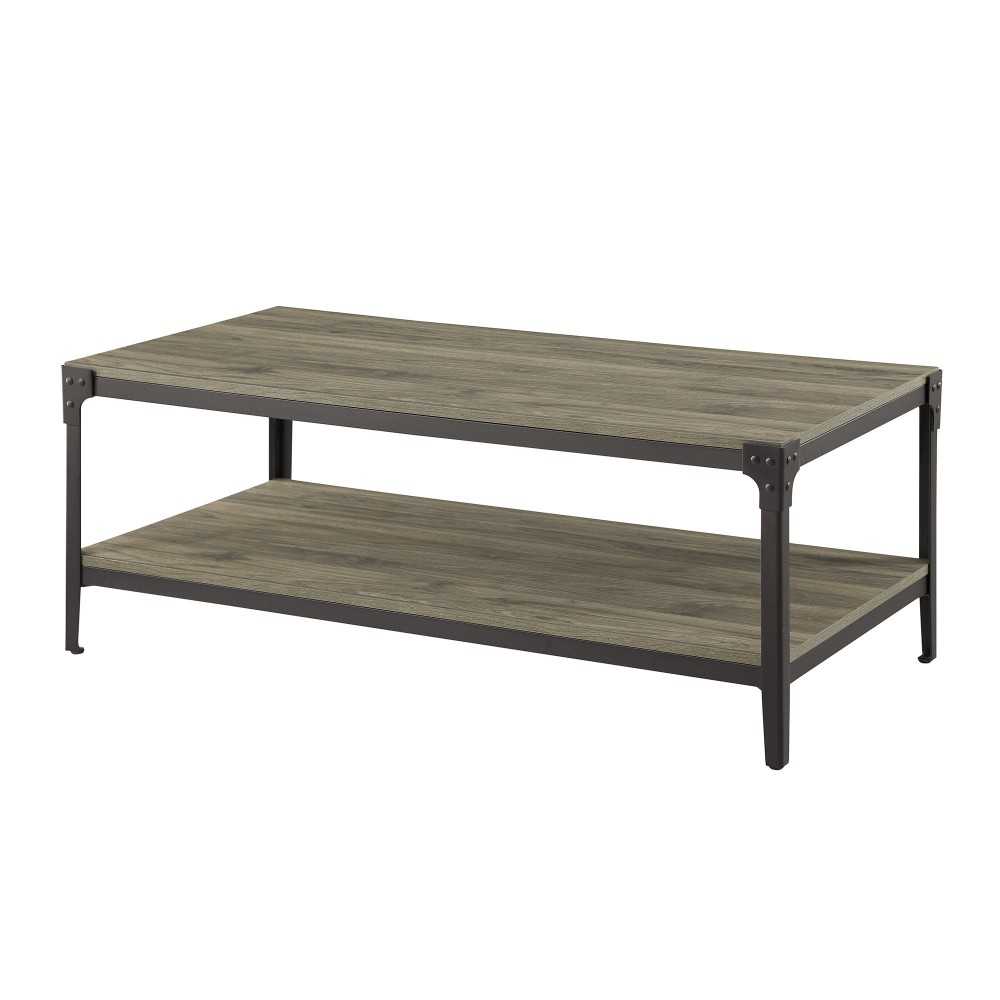 Angle Iron Rustic Wood Coffee Table - Slate Grey Angle Iron Rustic Wood Coffee Table - Slate Grey