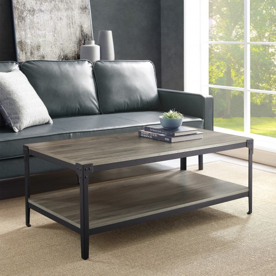 Angle Iron Rustic Wood Coffee Table - Slate Grey