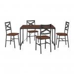 5-Piece Rustic Angle Iron Dining Set - Dark Walnut