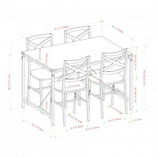 5-Piece Rustic Angle Iron Dining Set - Dark Walnut